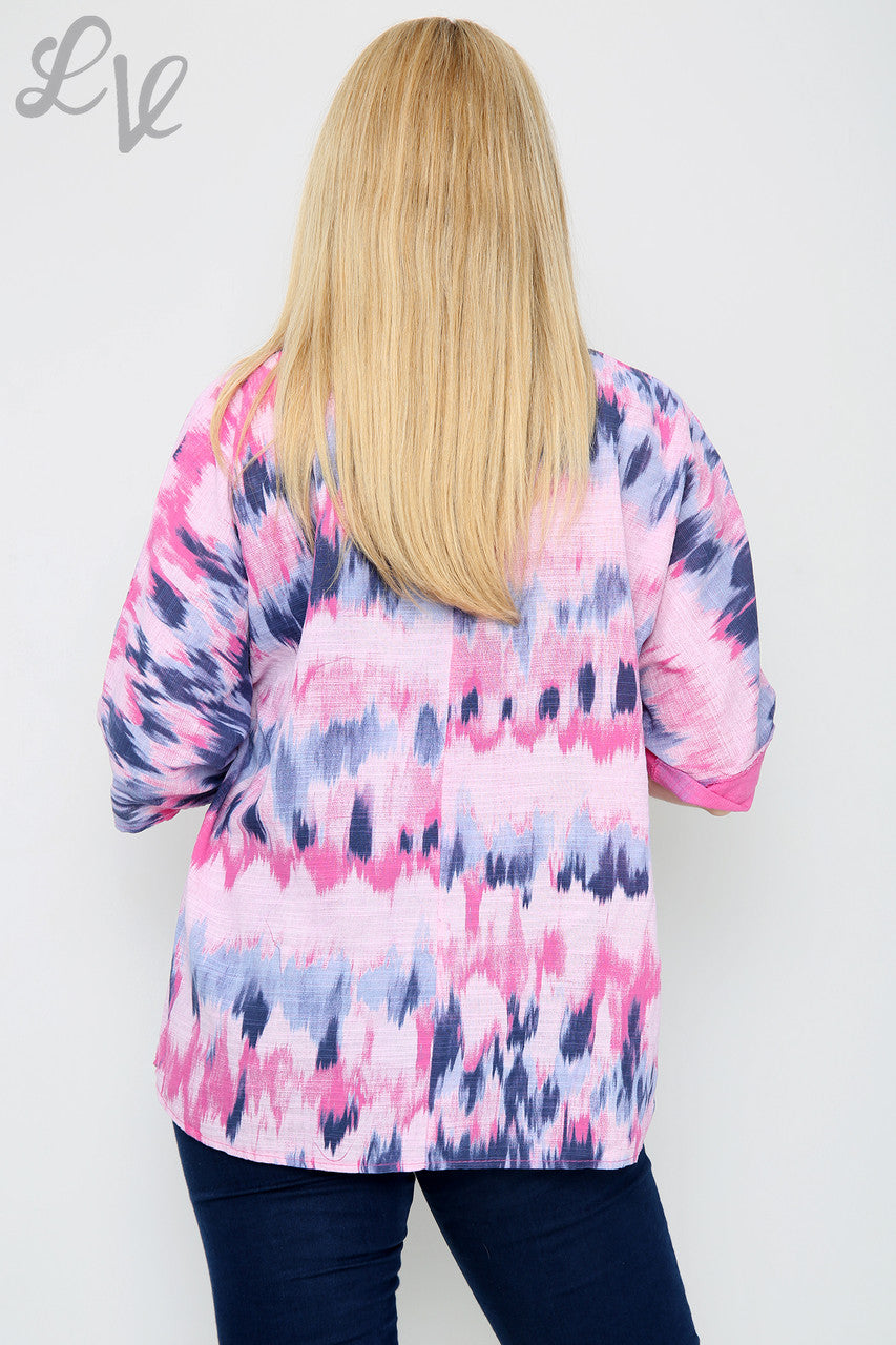 Ladies Tie Dye Stripes Print Simple Top Cerise Unit Price £7.99