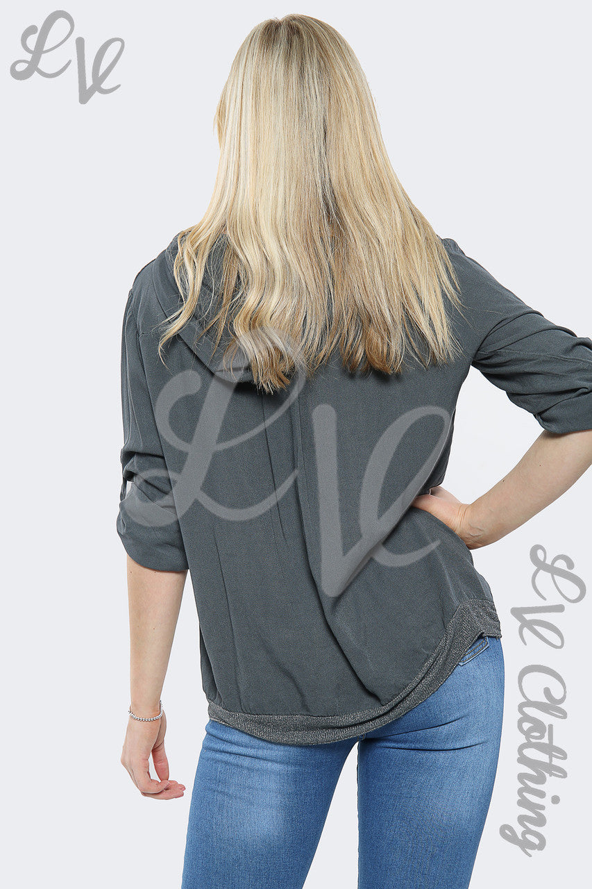 Dames Pailletten Ster Capuchontrui Top Antraciet - Stukprijs €15,99