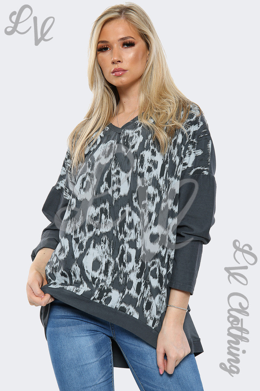 Dames oversized sweatshirt met verfprint houtskool - Eenheidsprijs €15,99