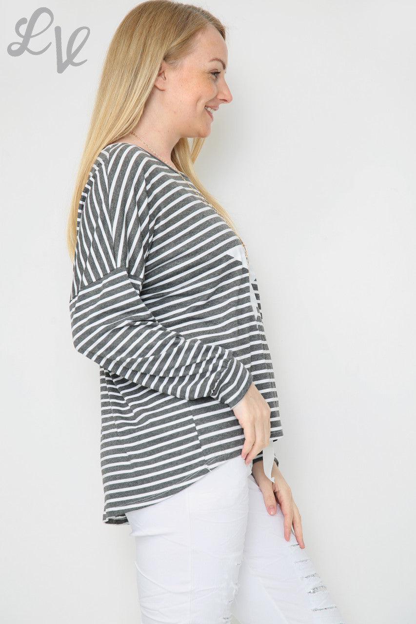 Dames Top Streep & Ster Houtskool Stukprijs €8,99