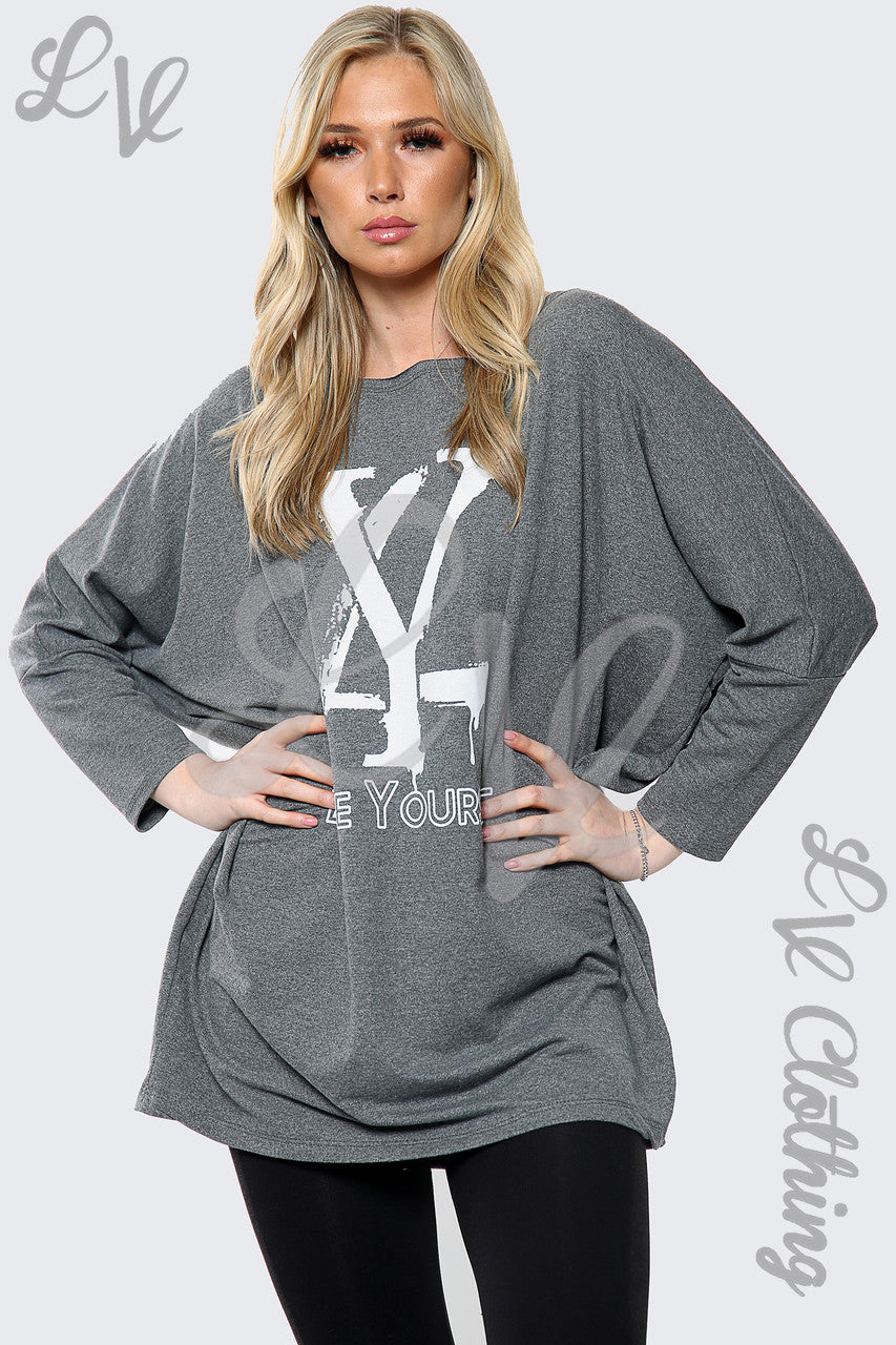 Dames "Love your Self" Slogan Sweatshirt Top Houtskool Stukprijs €15,99