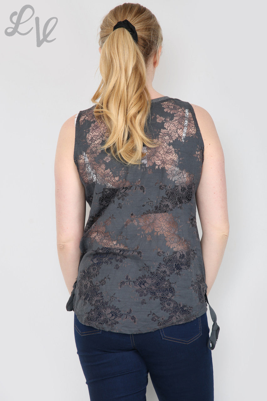 Ladies Queen Lace Back Vest Top Charcoal Unit Price WAS £9.99 NOW £4.99