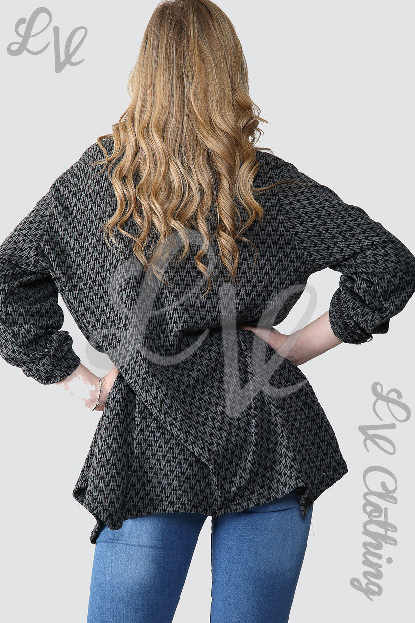 Dames Tuniek Jumper met Hondentandprint en Sjaal - Houtskool - Prijs per eenheid €12,99