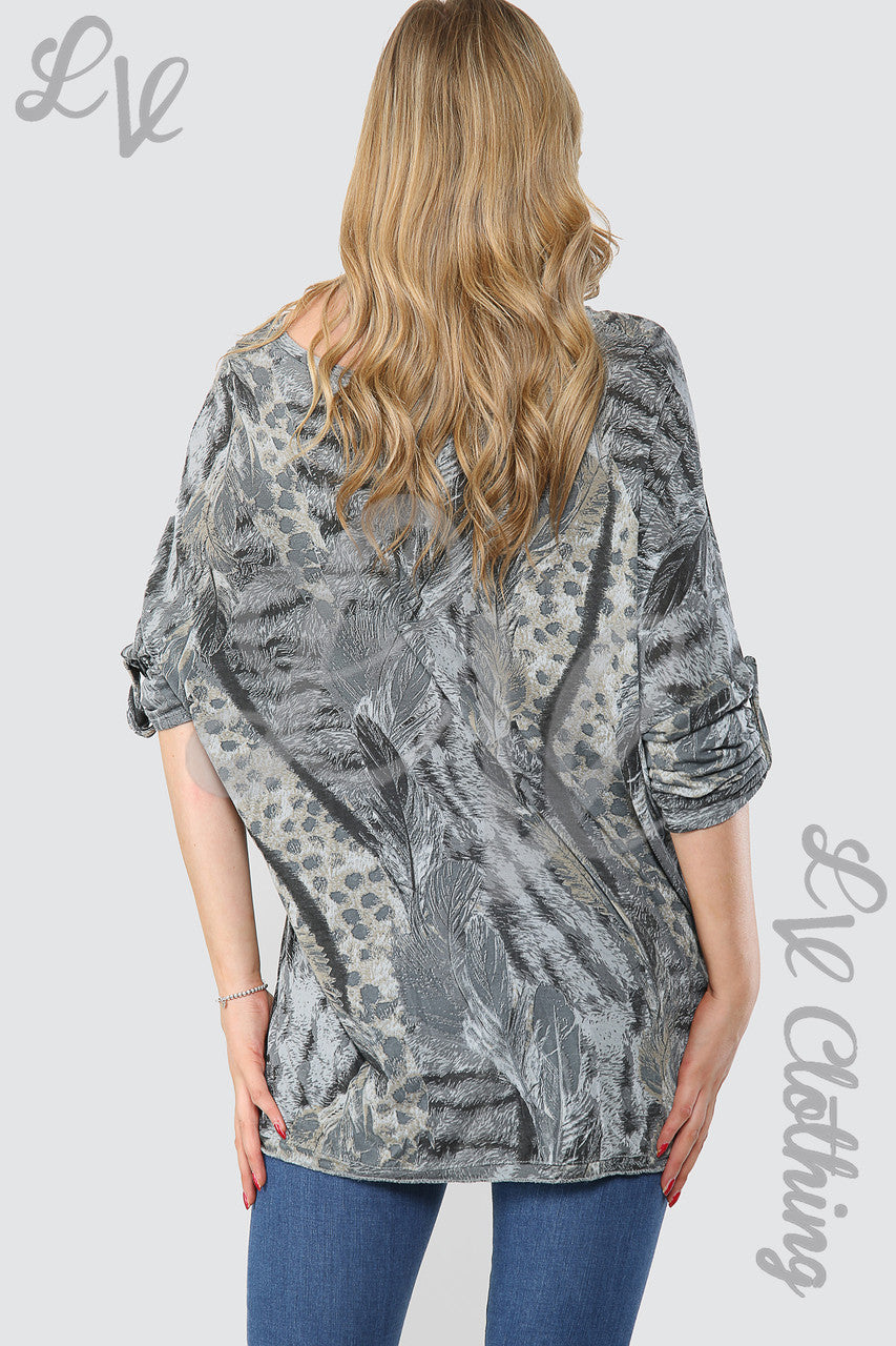 Dames Bovenstuk Met Mixprint En Ketting Grijs Prijs per eenheid £9,99