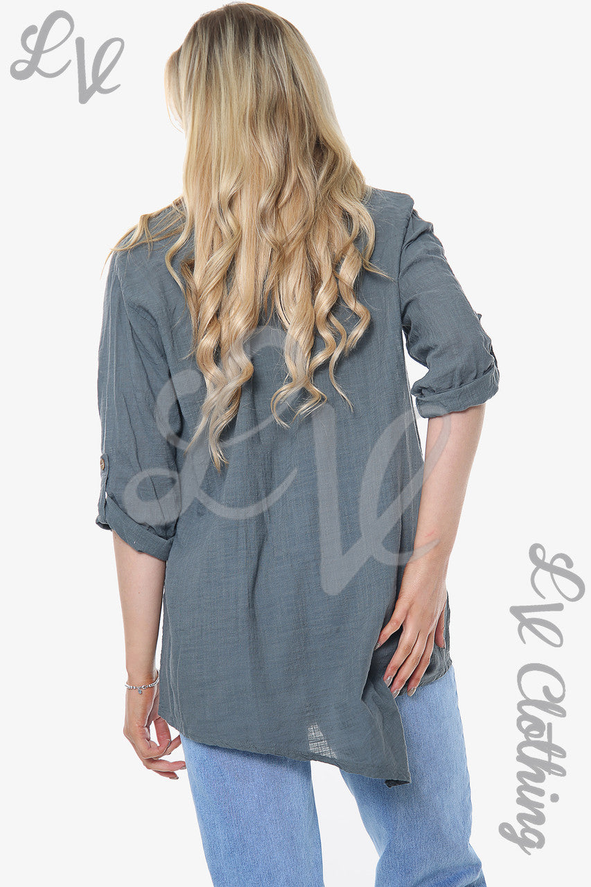 Dames top met gedrapeerde zoom Houtskool Eenheidsprijs €9,99