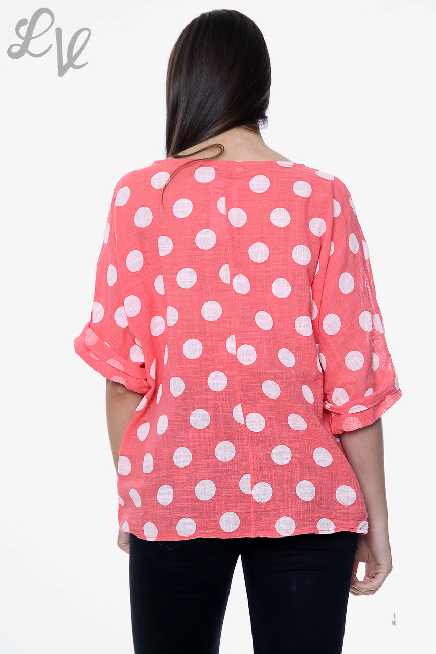 Dames Polkadot Effen Top Koraal Stukprijs €7,99