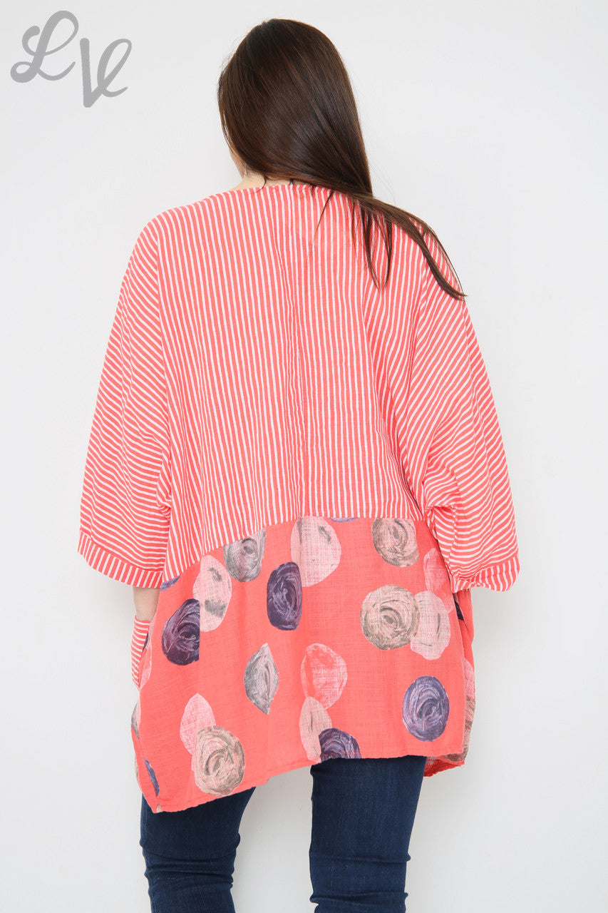 Ladies Stripes & Circles Print Top Coral Unit Price £8.99