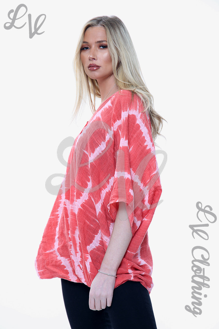 Ladies Tie Dye Print Floaty Top Coral Unit Price £14.99
