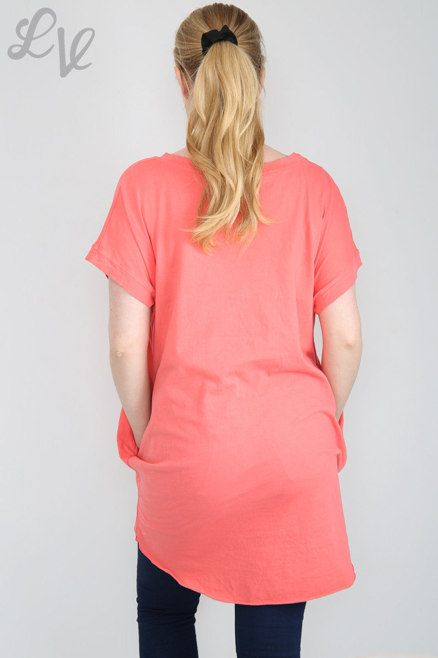 Dames folie 'Stijl' grafische top koraalstukprijs € 6,99