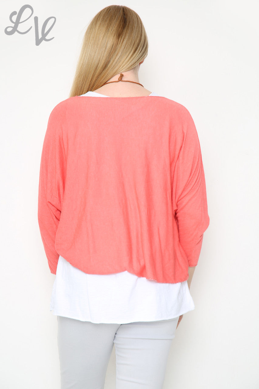 Dames Glitter Ster 2 Laags Top Met Ketting Koraal Prijs per stuk €8,99