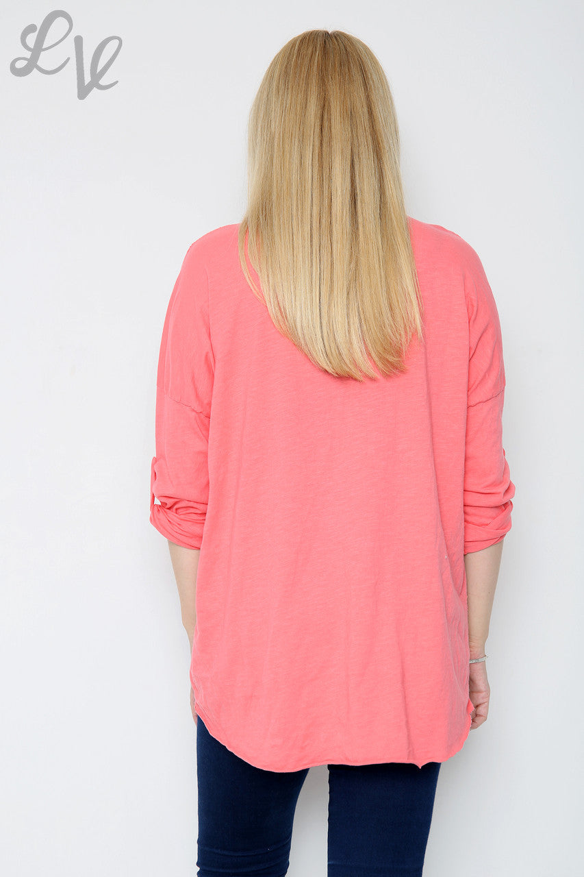 Dames Top met Pailletten Sterretjes Koraal Stukprijs €8,99