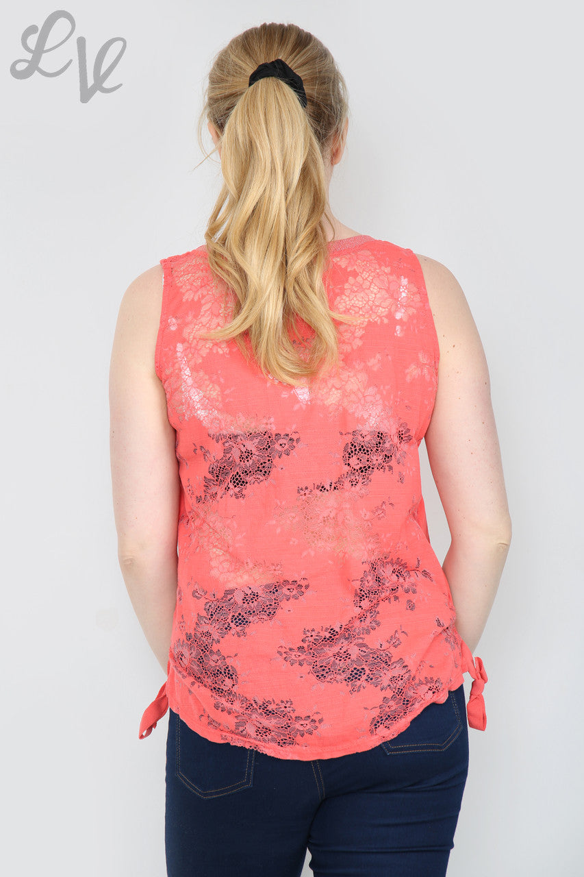 Ladies Queen Lace Back Vest Top Coral Unit Price WAS £9.99 NOW £4.99