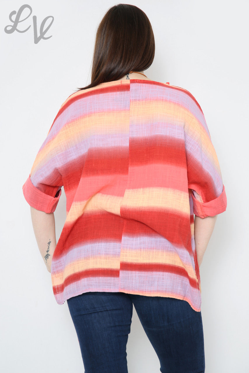 Dames Ombre Kleurrijke Gestreepte Top Koraal Stukprijs € 9,99