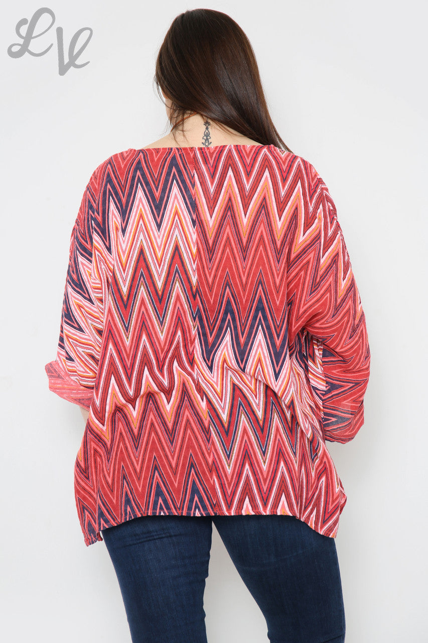 Dames top met zigzagprint en ketting koraal Stukprijs € 8,99