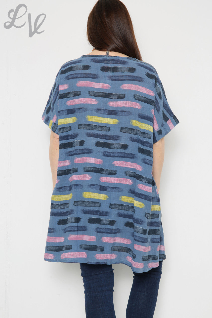 Dames Verf Strepen Print Asymmetrische Top Denim Stukprijs € 8,99