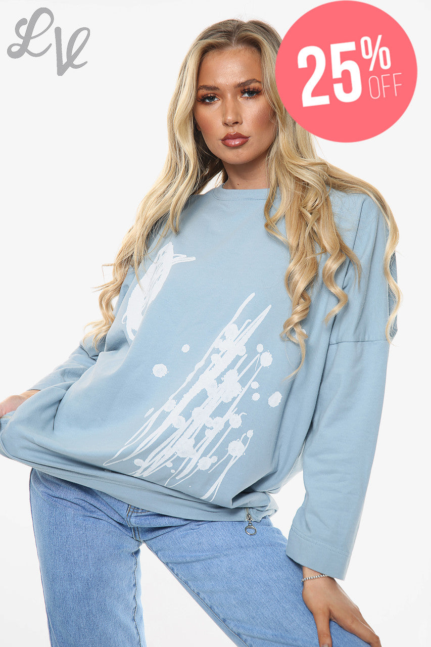Dames Graffiti Vormen Sweatshirt Top Denim Stukprijs €11,99