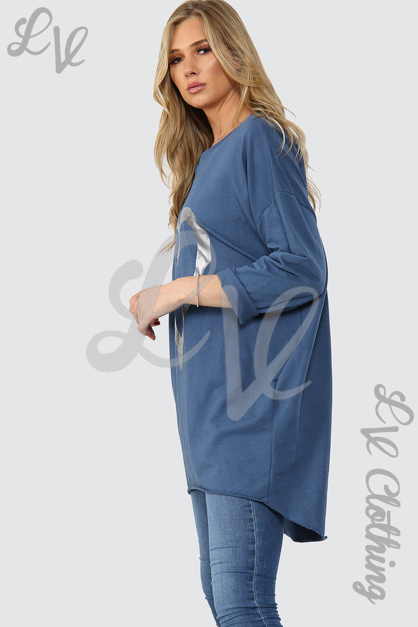 Dames Folie Hart Grafische Tuniek Top Denim - Stukprijs € 15,99
