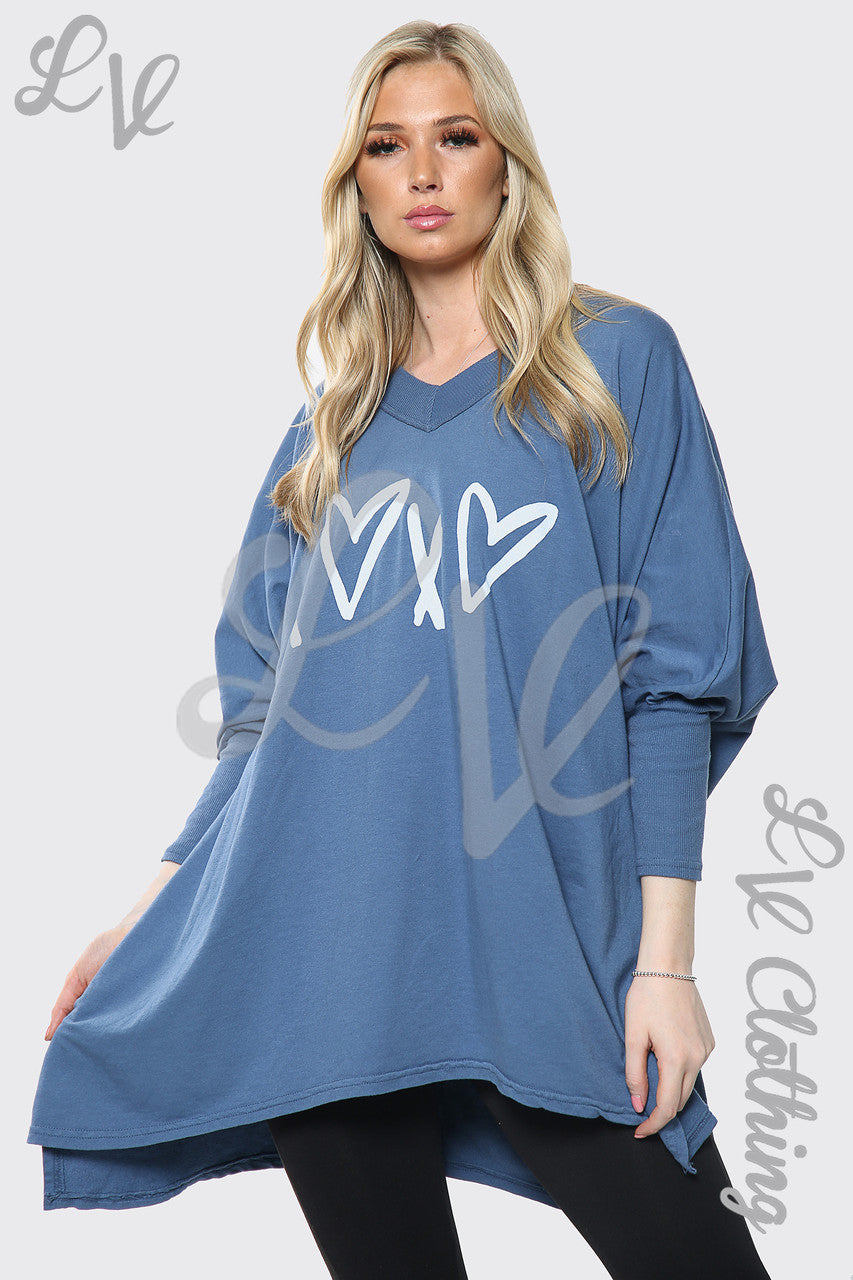 Dames Hart X Print Italiaans Baggy Top Denim Prijs per stuk € 17,99