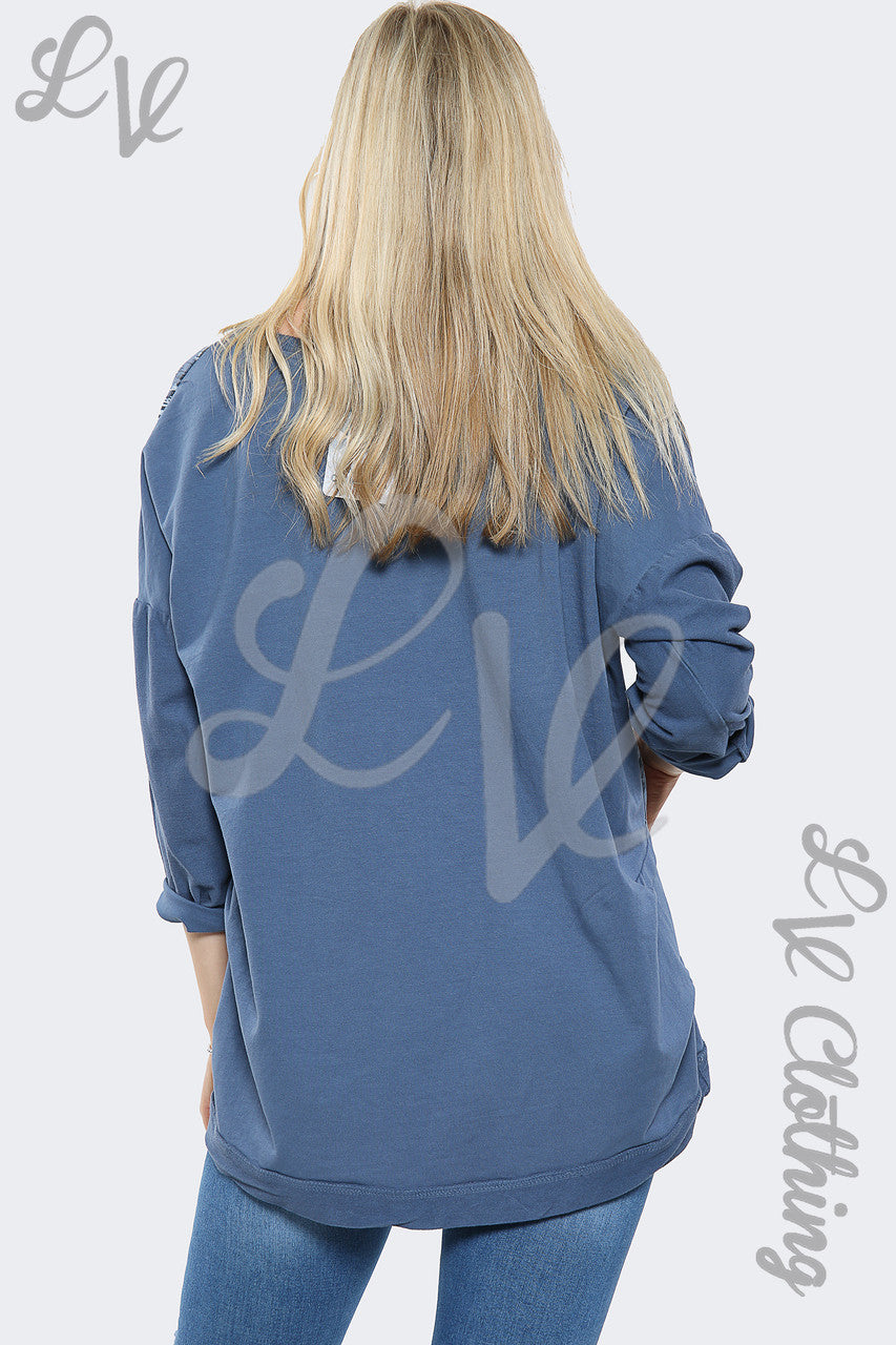 Dames Sweatshirt Top Oversized met Verfprint - Stukprijs €15,99