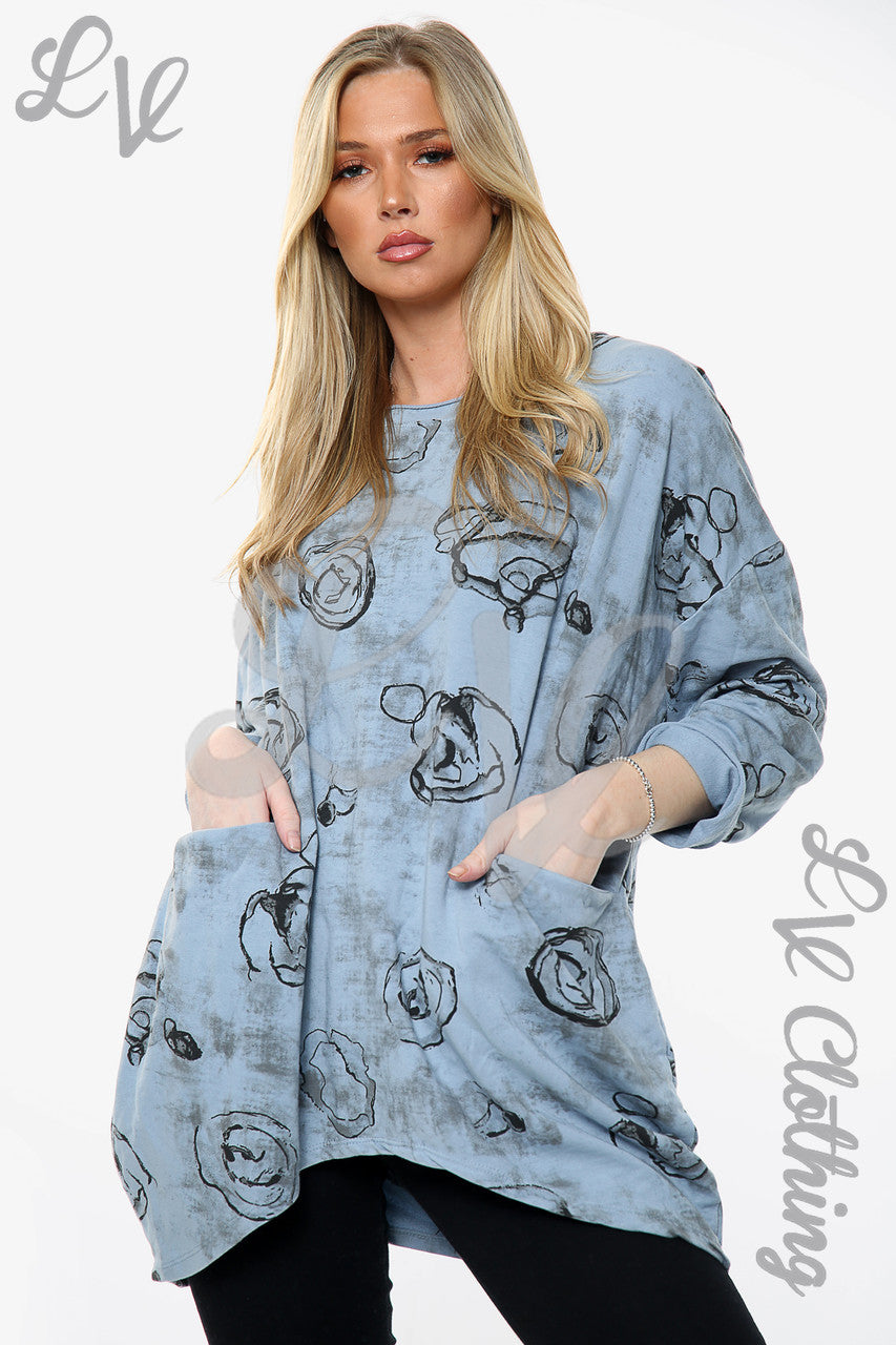 Dames Rose schets print sweatshirt top denimstukprijs €11,99