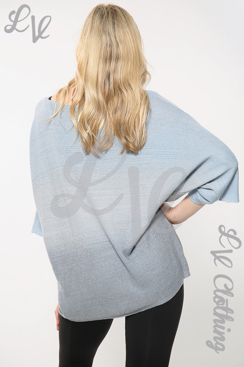 Dames Tweekleurige Fijn Gebreide Trui Top Denim Stuksprijs £13,99