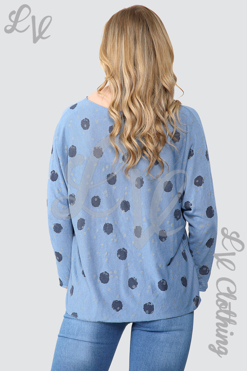 Ladies Spotty Top With Necklace Denim - Unit Price £10.99