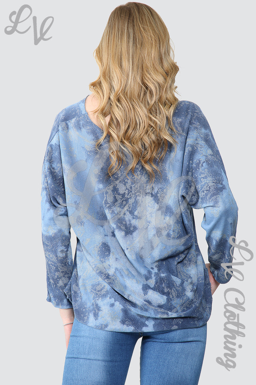 Dames Acid Wash Top met Glittereffect en Ketting Denim - Prijs per stuk € 10,99