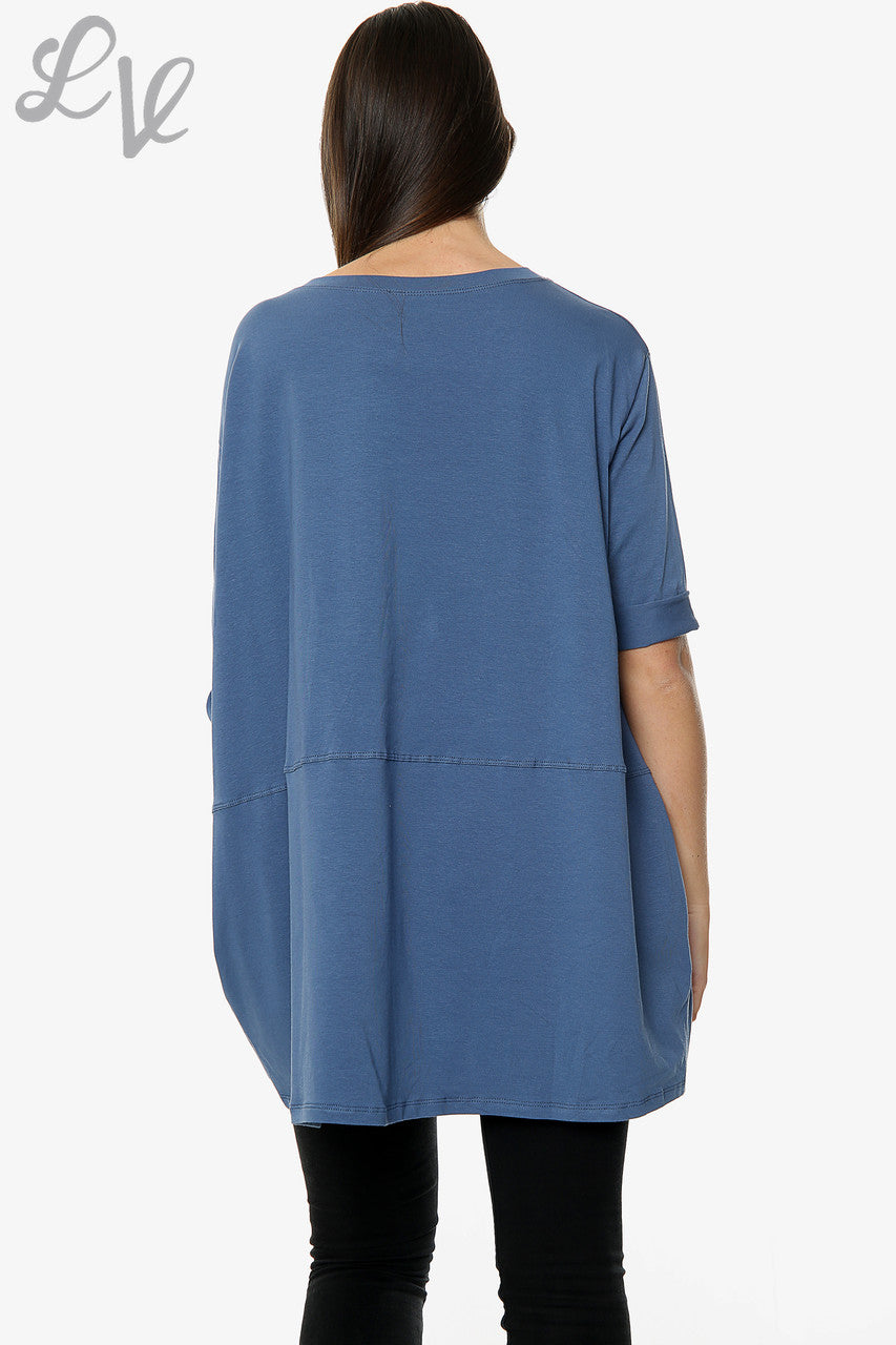 Dames effen top met zakken denim Stukprijs € 8,99