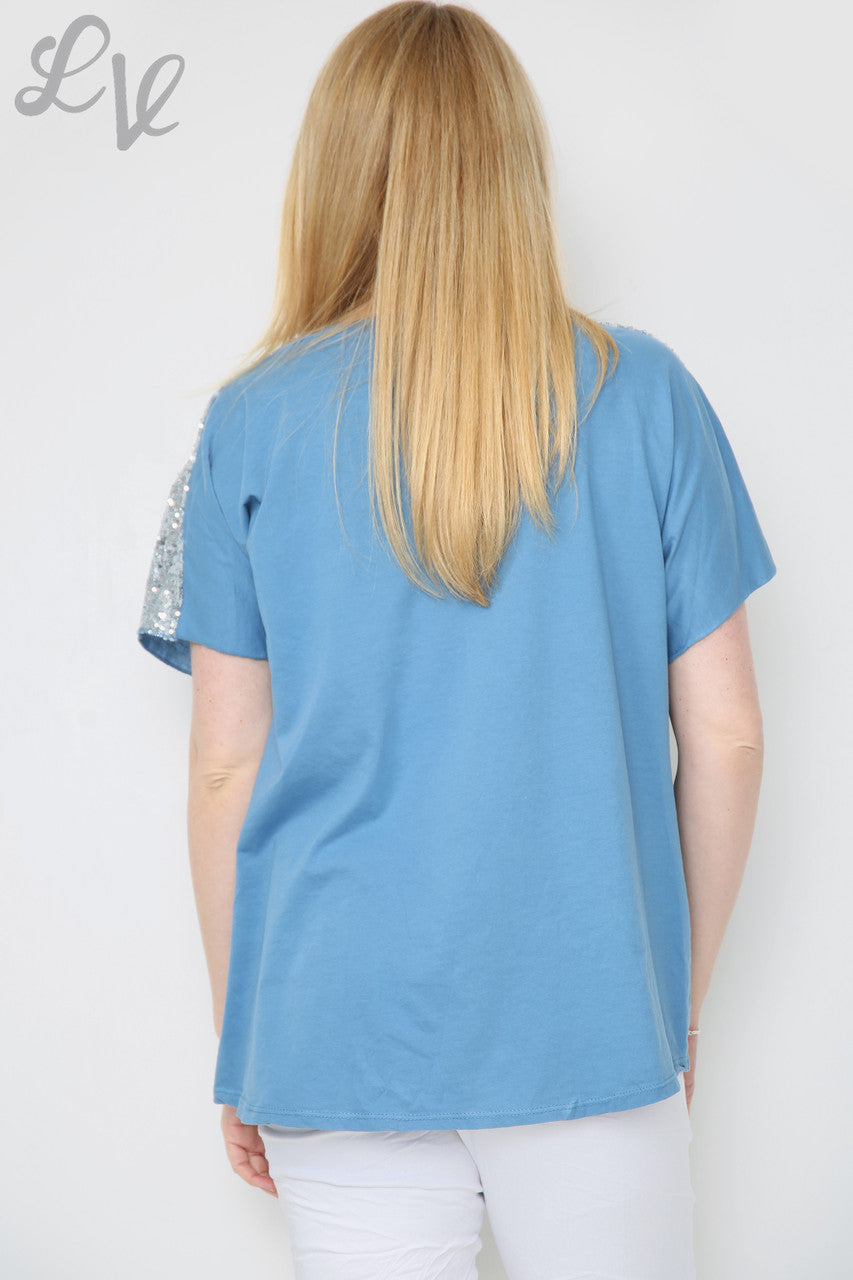 Ladies Sequin Love Heart & Shoulder Top Denim Unit Price £8.99