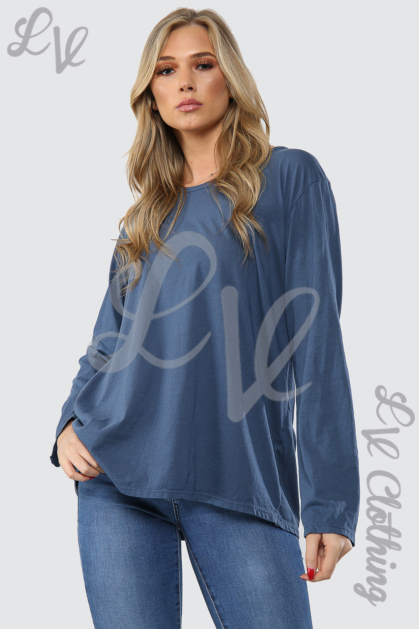Dames Oversized Top Met Knoopsluiting Achteraan Denim - Eenheidsprijs €8,99