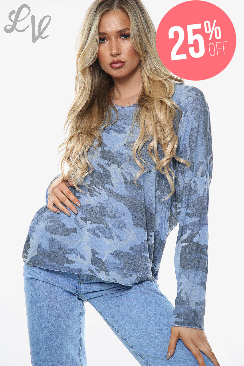 Dames Camouflage Print Top Denim Stukprijs WAS € 9,99 NU € 7,49