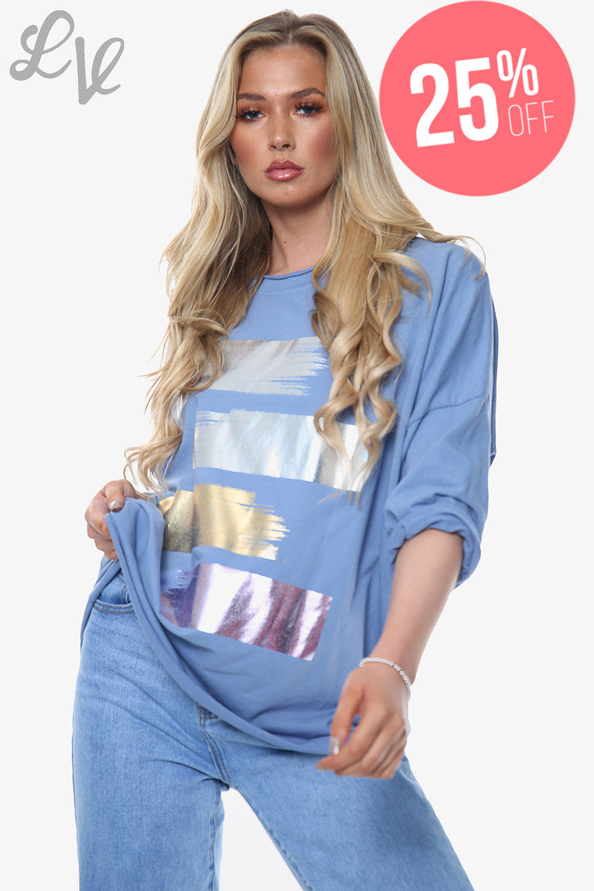Ladies Foil Colourful Blocks Sweatshirt Top Denim Unit Price £11.99