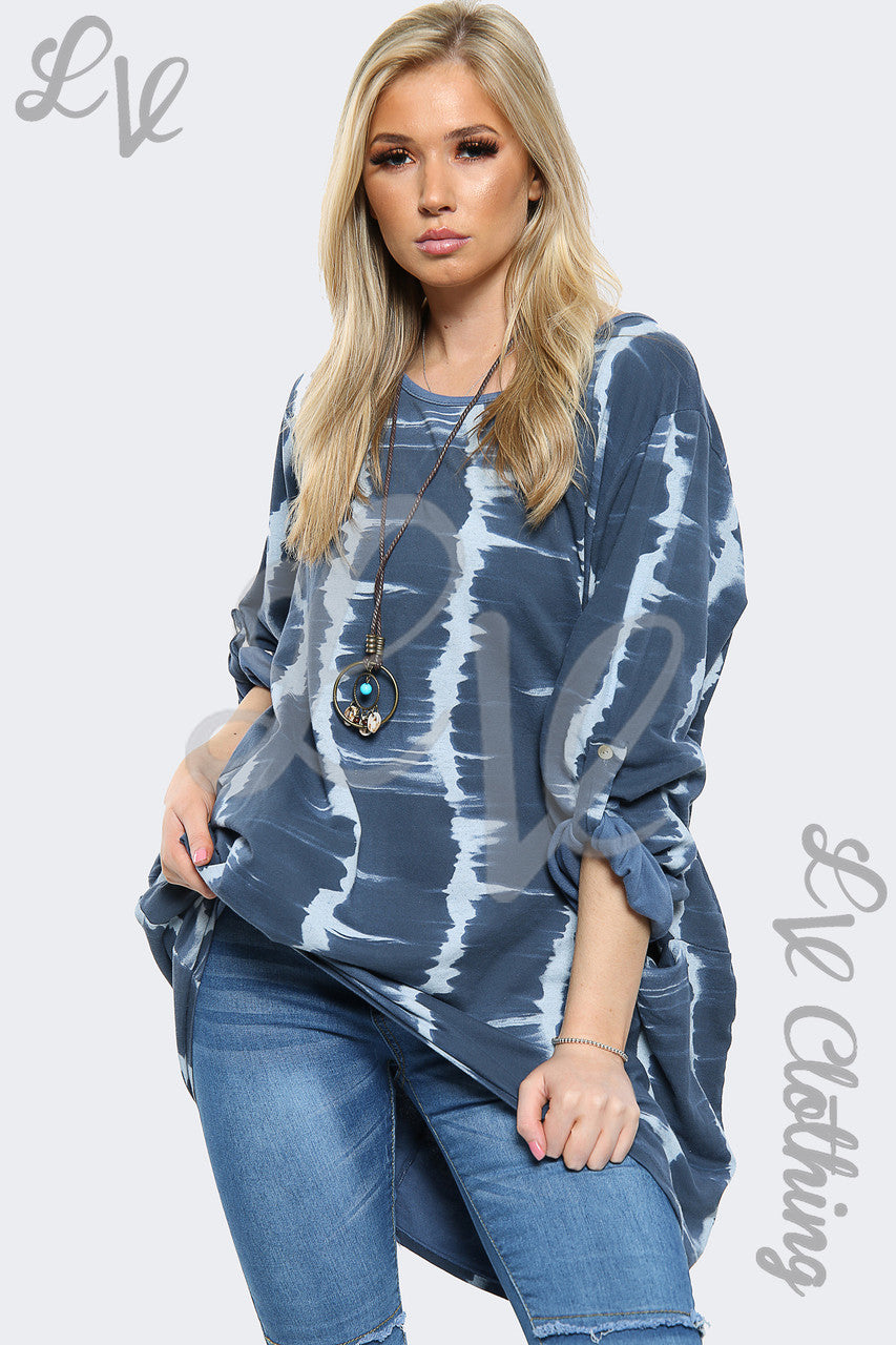 Dames Tie Dye Oversized HI LO Ketting Top Denim - Stukprijs € 10,99