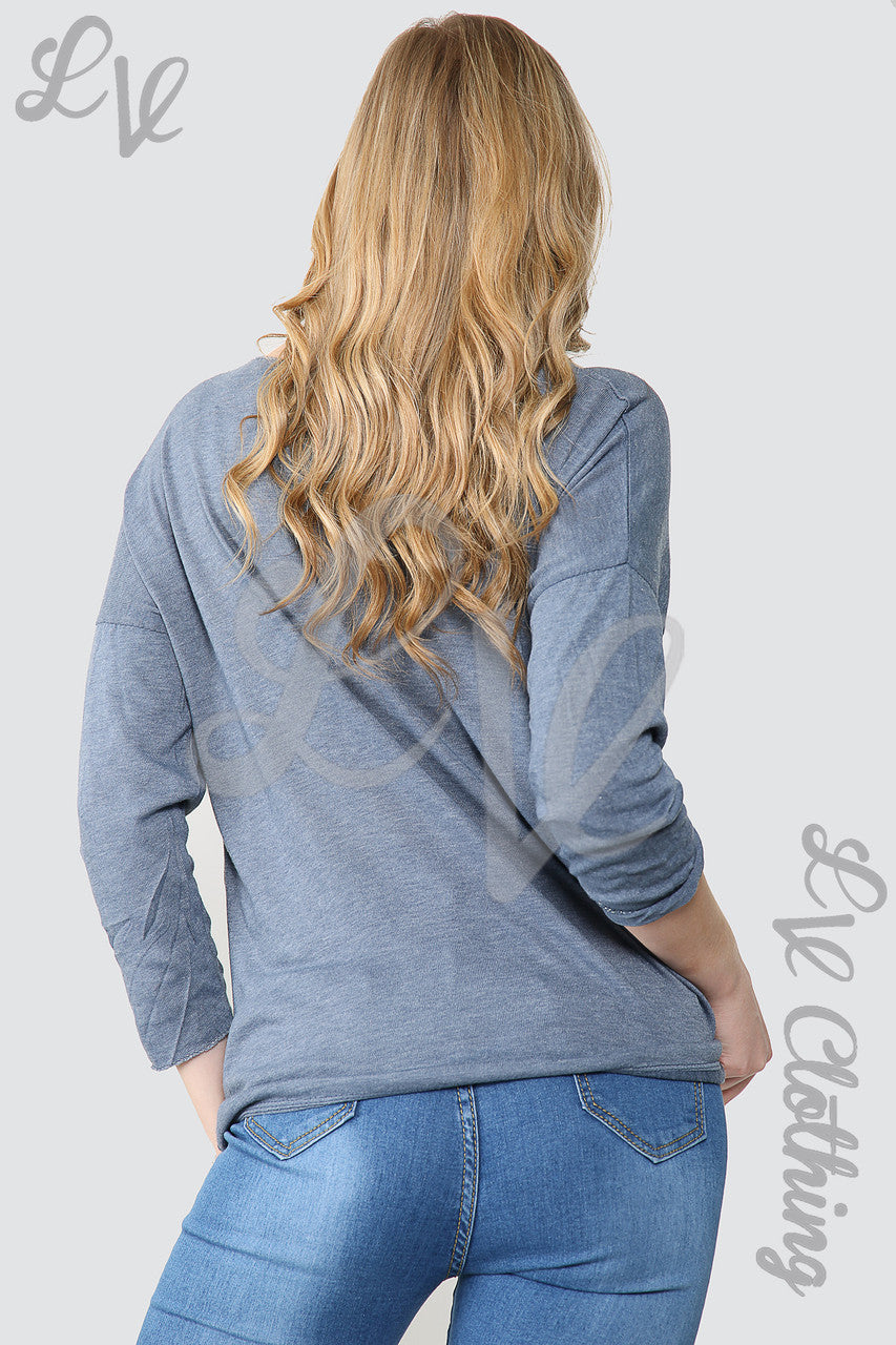 Dames Shimmer Ster Geborduurde Top Denim - Stukprijs £11,99