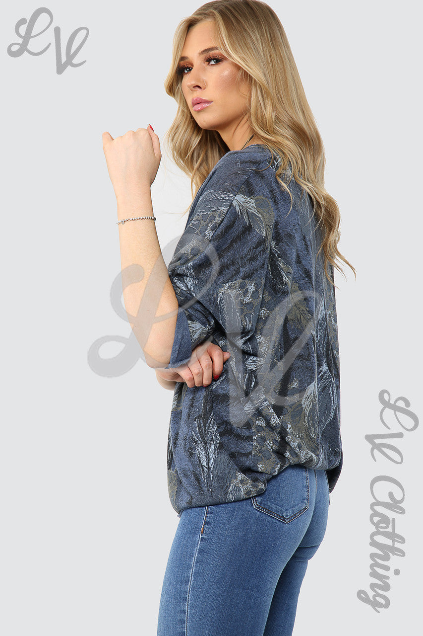 Dames Top met Mix Print en Halsketting Denim Stukprijs € 9,99