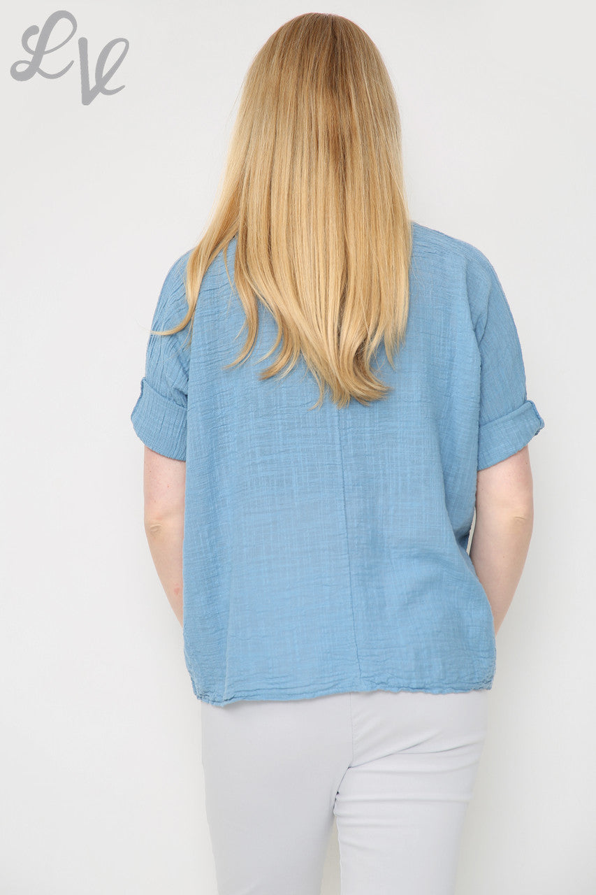 Dames Folie Blad Ontwerp Top Denim Stukprijs € 12,99