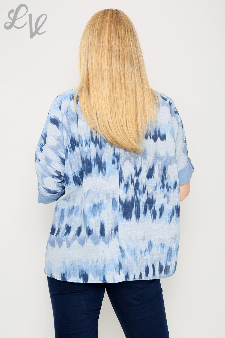 Dames Tie Dye Strepen Print Eenvoudige Top Denim Eenheidsprijs €7,99