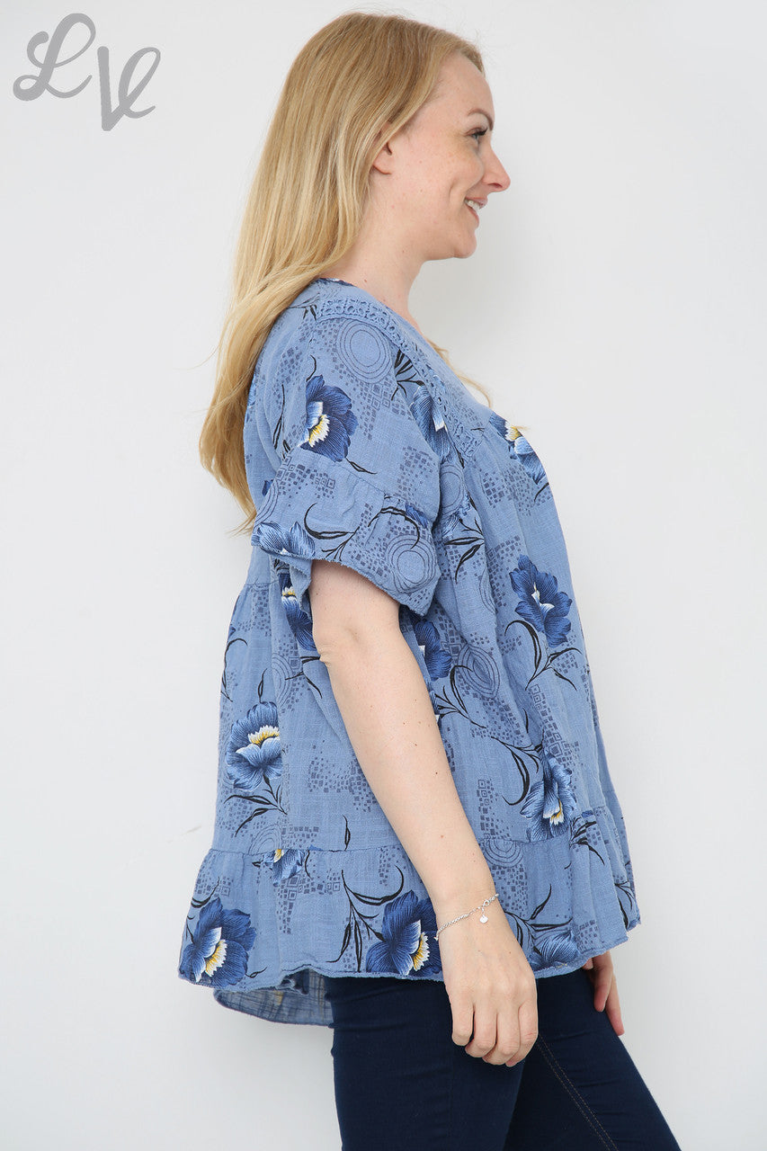 Ladies Flower Stem Print Top Denim Unit Price £7.99