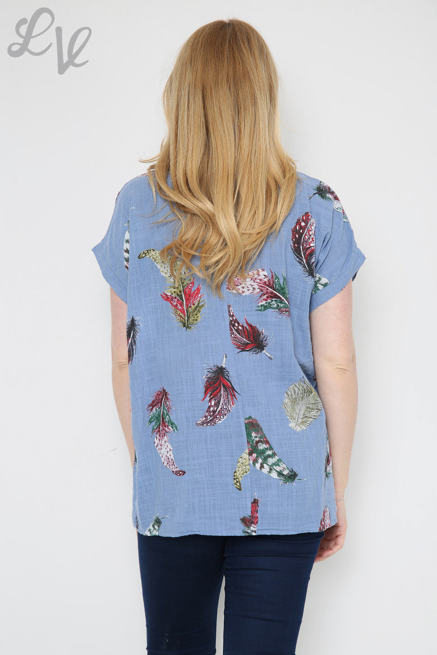 Ladies Colourful Feather Printed Top Denim Unit Price £9.99