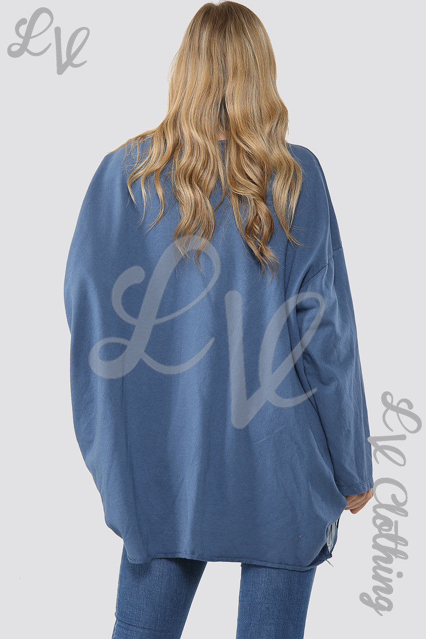 Ladies Silver Star Print Chiffon Hem Tunic Top Denim - Unit Price £12.99