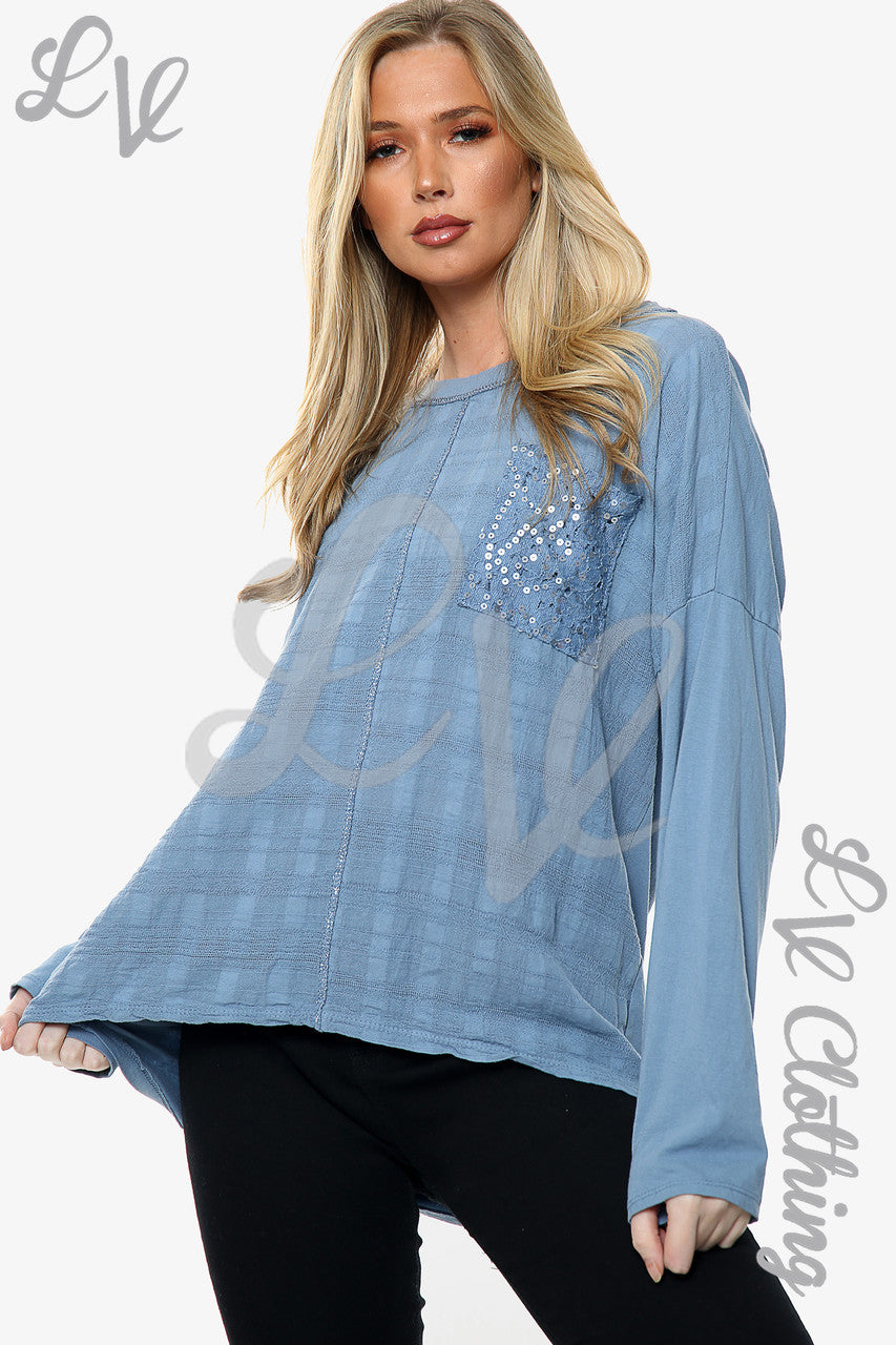 Ladies Sequin Embroidered Pocket Top Denim Unit Price £10.99
