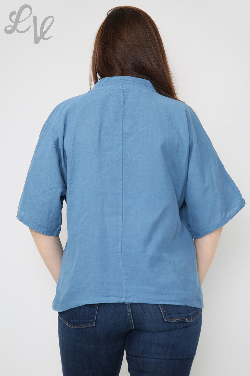 Dames Linnen Effen V-hals Top Met Ketting Denim Prijs per stuk €9,99