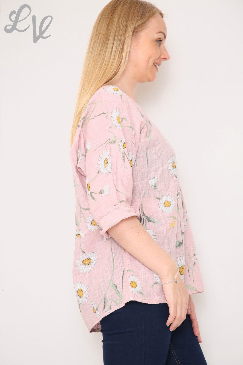 ROZE TOP MET MADELIEFJESPRINT