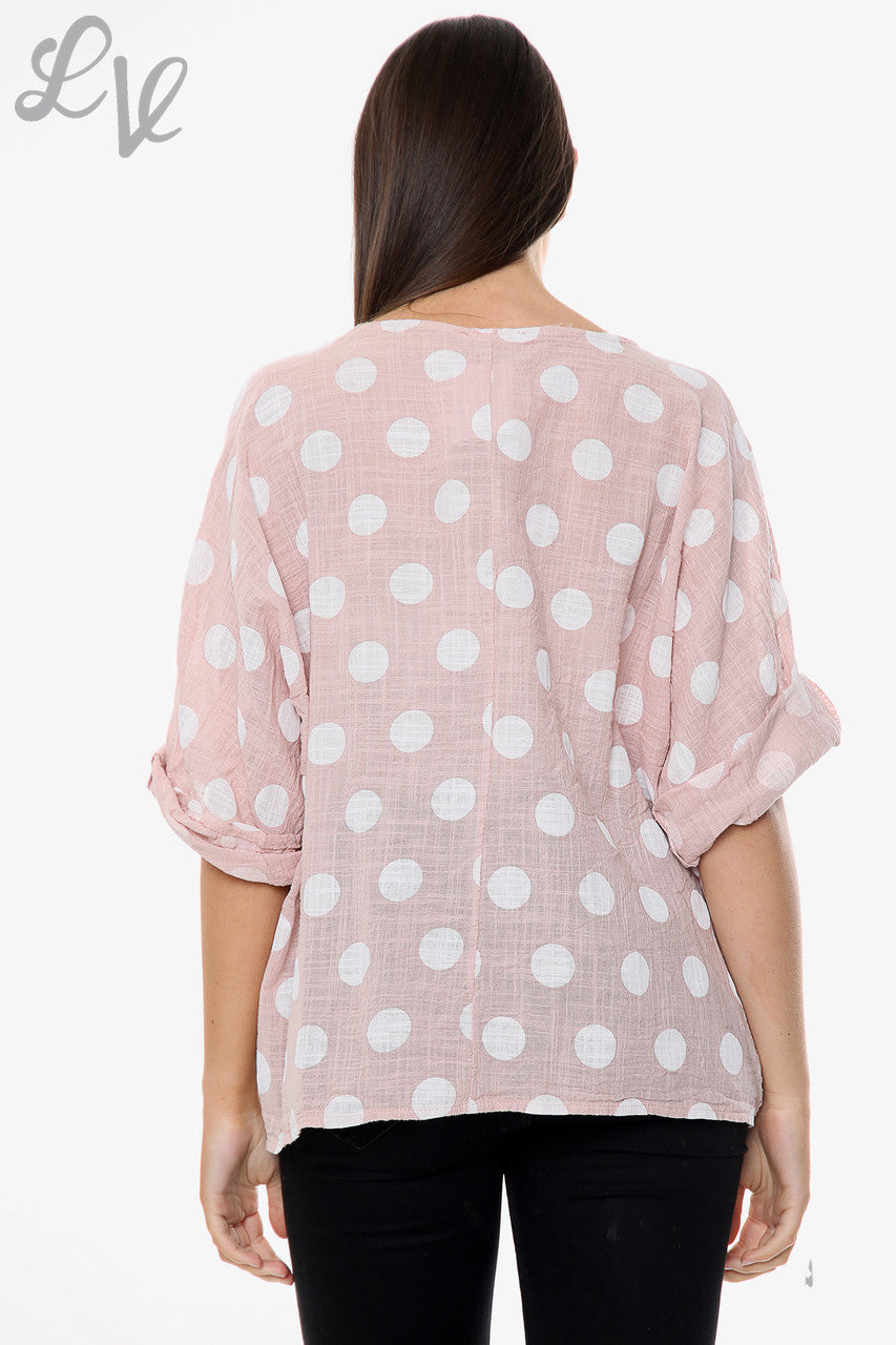 Ladies Polka Dot Simple Top Dusty Pink Unit Price £7.99
