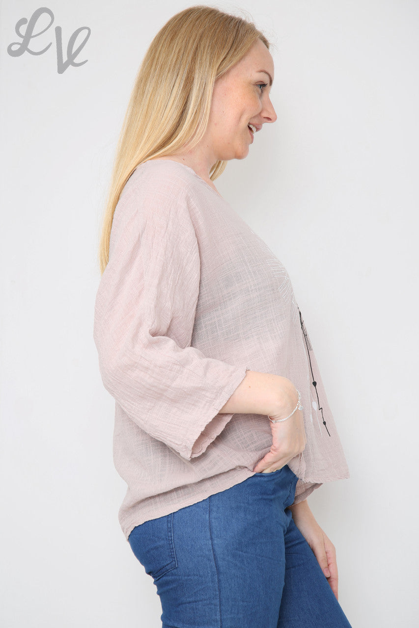 Dames Paardenbloem Hart Top Dusty Pink Prijs per stuk € 7,99