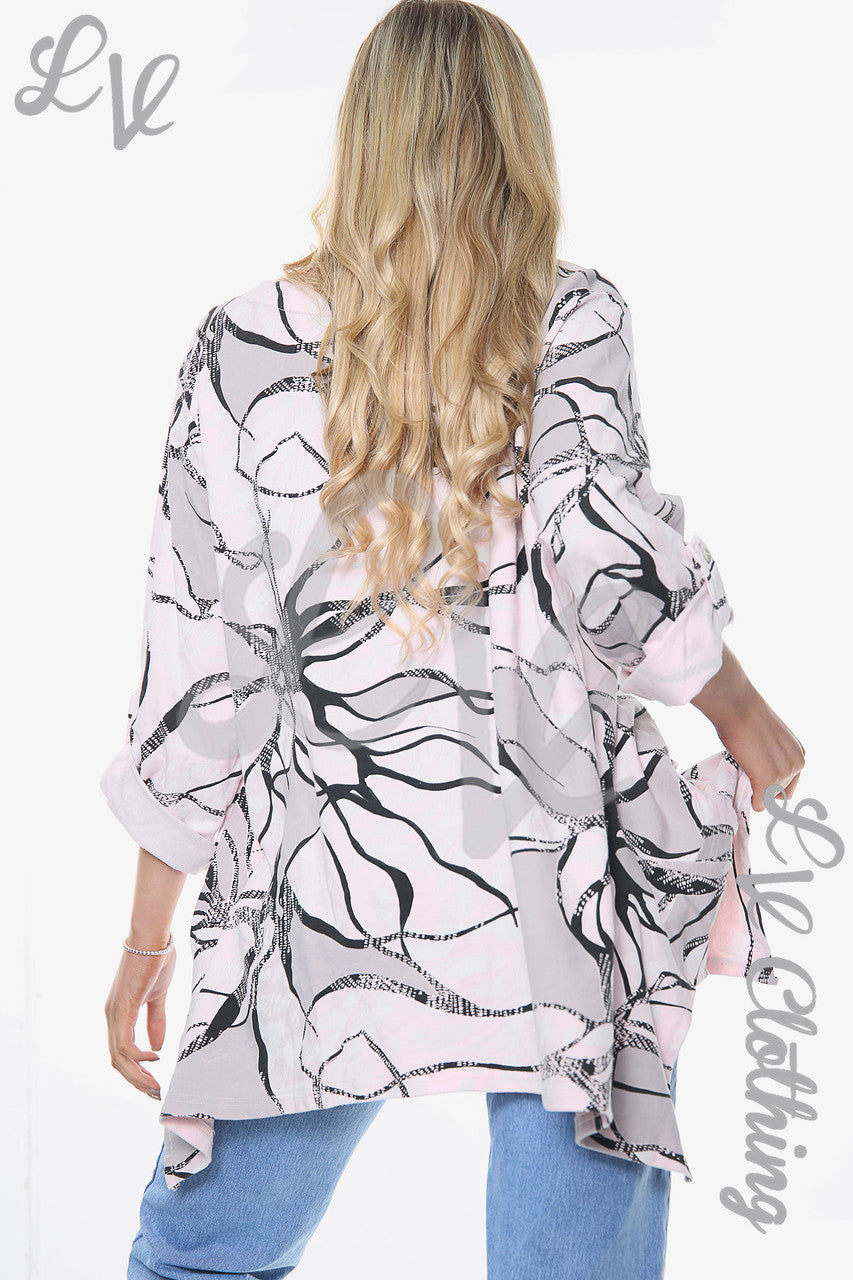 Dames Abstracte Print Top Stofroze Stukprijs € 11,99