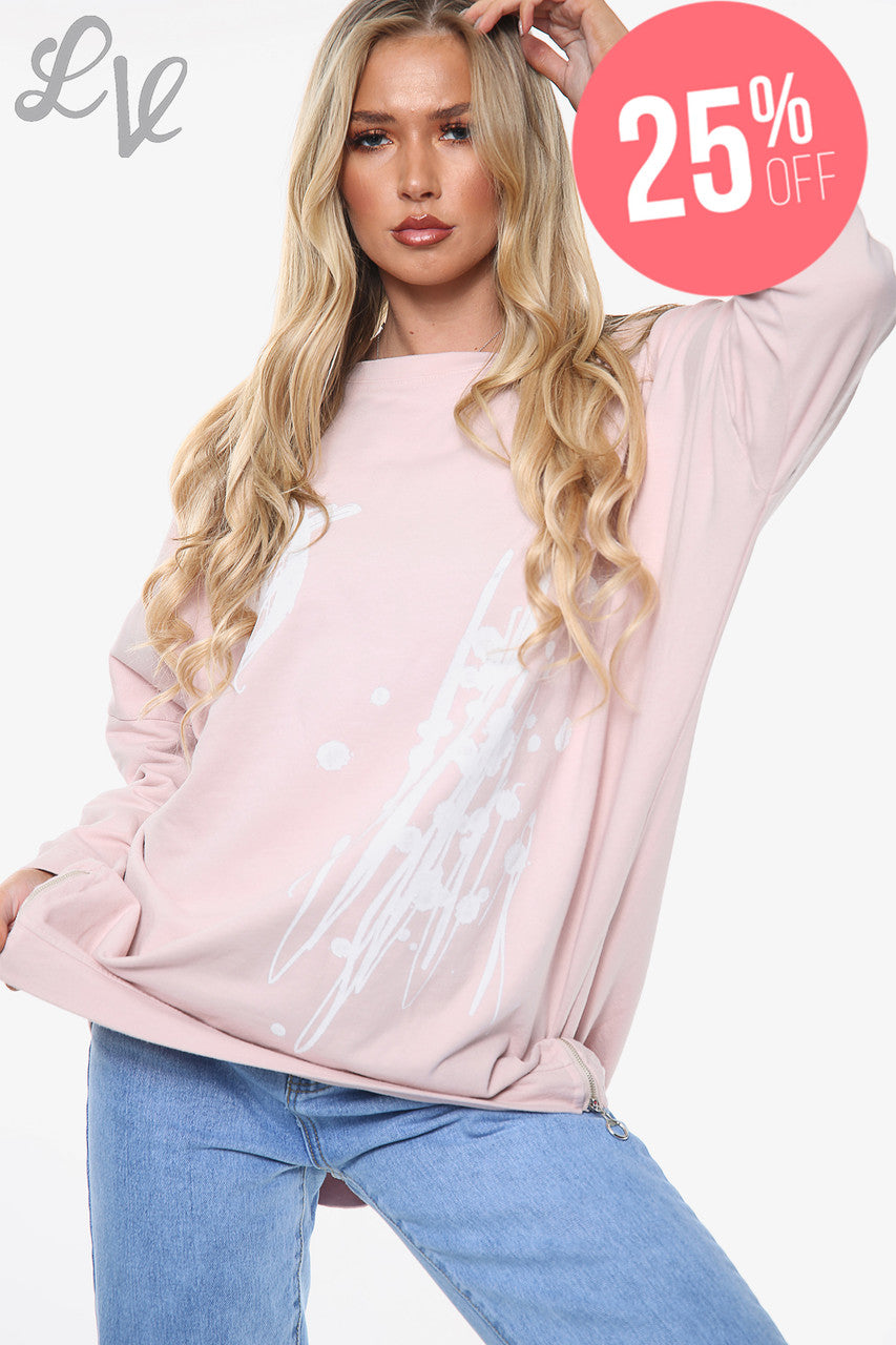 Ladies Graffiti Shapes Sweatshirt Top Dusty Pink Unit Price £11.99