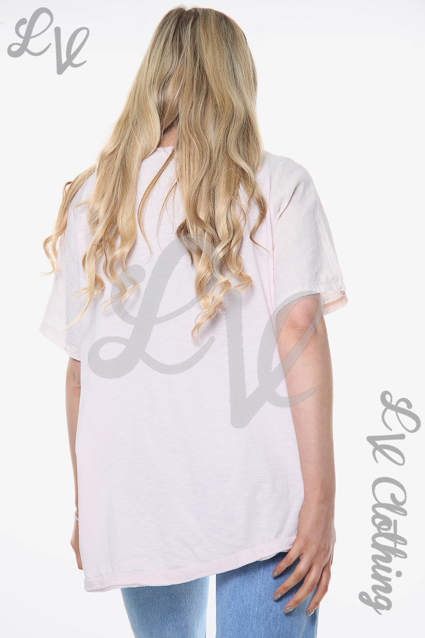 Dames Linnen Top met Bloemenapplicatie Dusty Pink Prijs per stuk €12,99