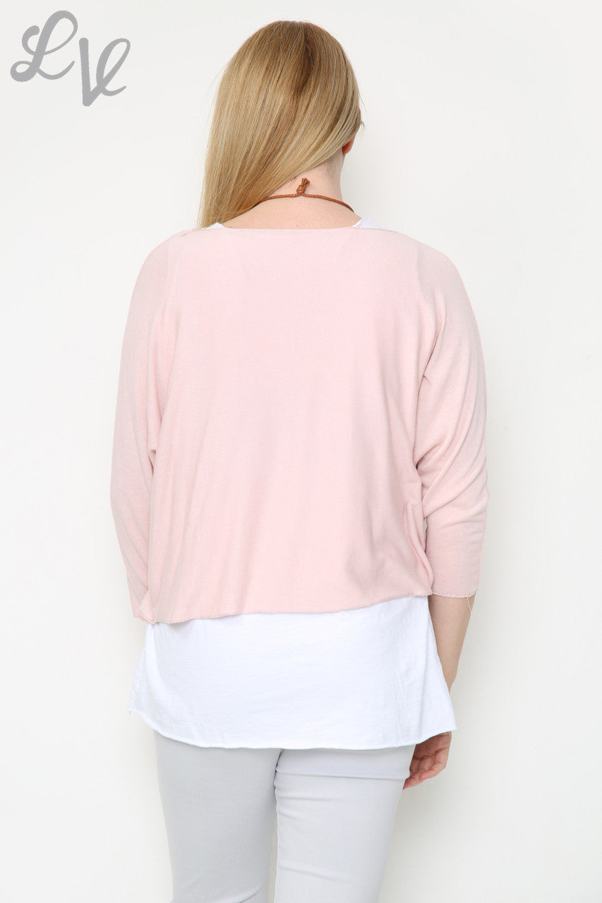 Dames Glitter Ster 2-Laags Top Met Ketting Dusty Roze Prijs per stuk £8.99