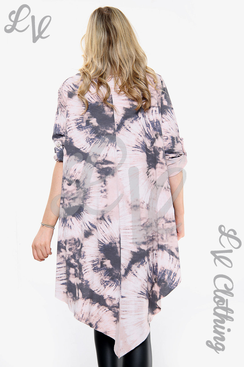 Dames Tie Dye Top met geplooide zoom Dusty Pink Prijs per eenheid €12,99